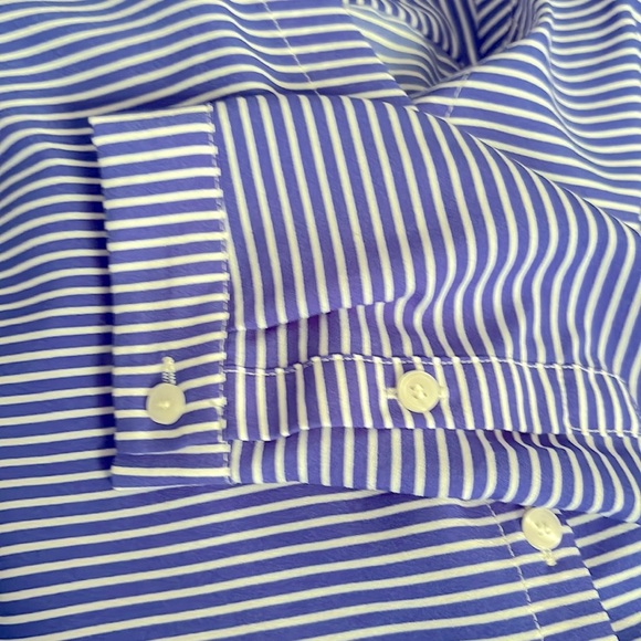 Talbots Blue & White Striped Blouse Size Small P Long Sleeve V Neck Tie Front - Picture 8 of 8